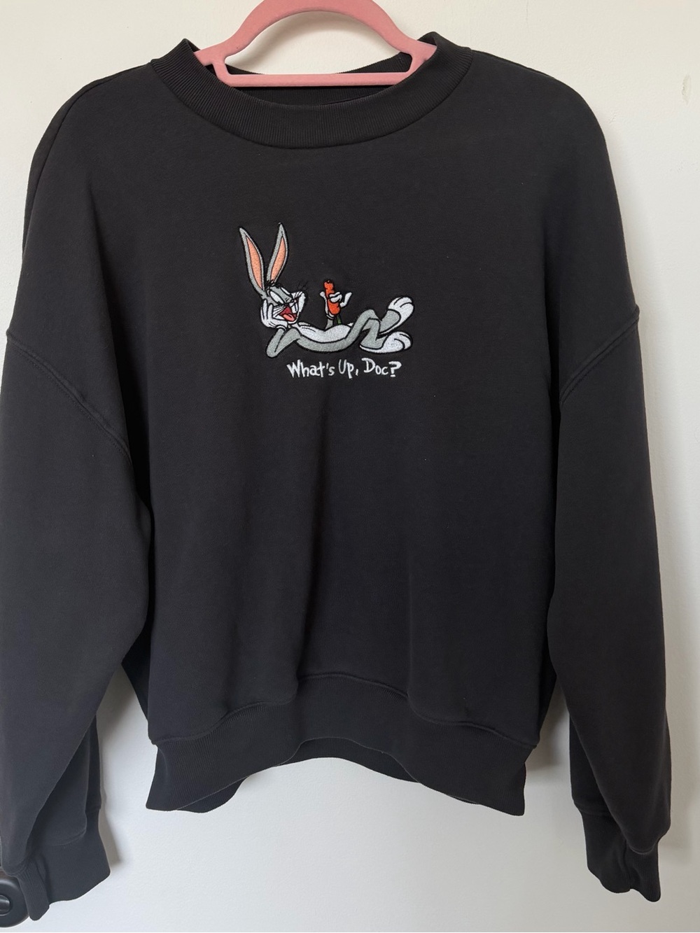 Men's Black Baggy Cinch Bugs Bunny Graphic Crew Sweatshirt
